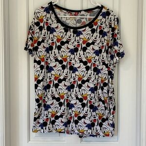 Disney Mickey Mouse Minnie Goofy Donald Duck Short Sleeve All Over Print Top